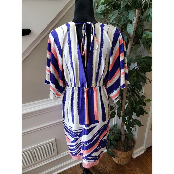 Grass Collection Shift Dress Womens Large Blue White Kimono Sleeve V Neck - Picture 3 of 13